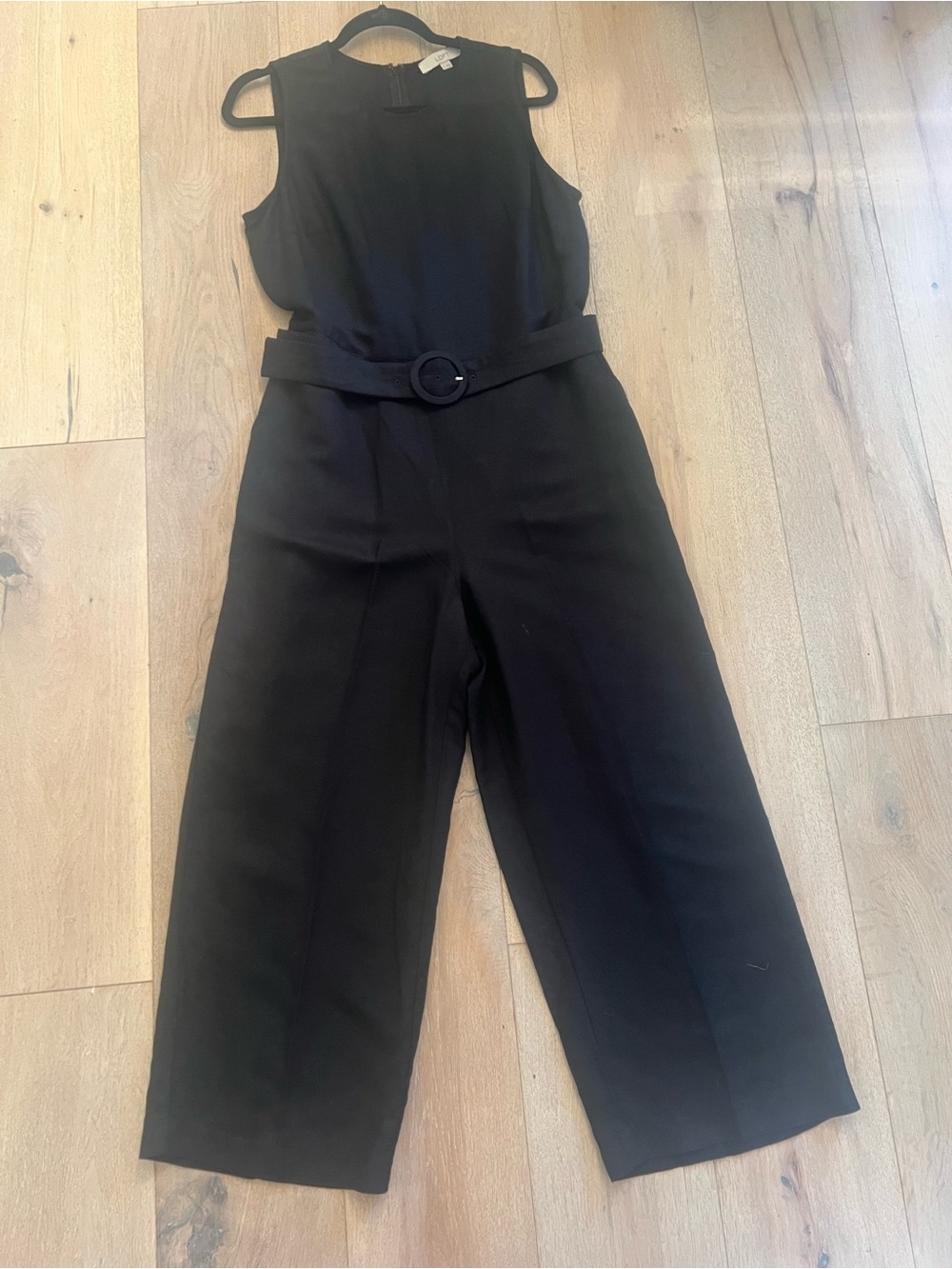 LOFT Black Sleeveless Wide-Leg Belted Jumpsuit
